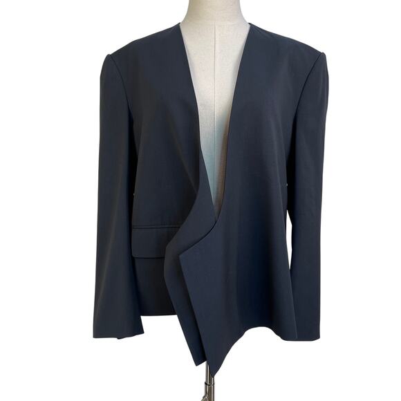 Low Classic Curved Neck Blazer Navy Blue - Picture 1 of 13